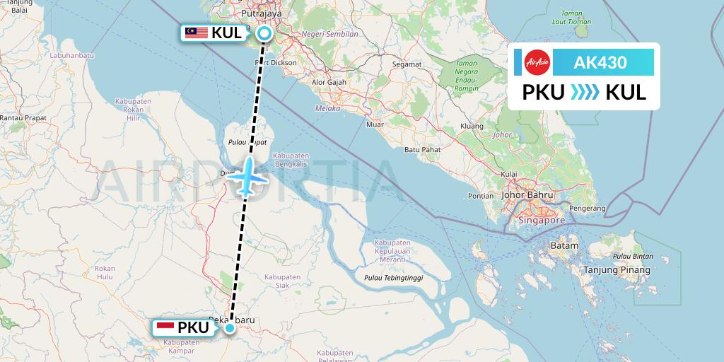 AK430 AirAsia Flight Map: Pekanbaru to Kuala Lumpur