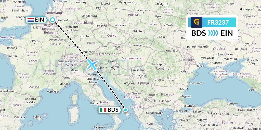 FR3237 Ryanair Flight Map: Brindisi to Eindhoven