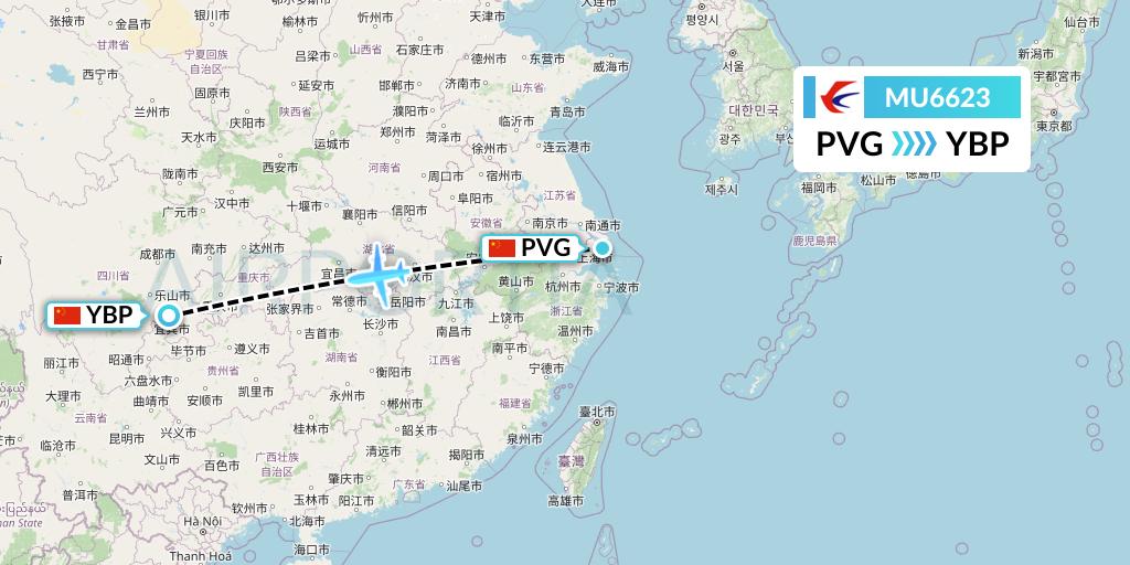 MU6623 China Eastern Airlines Flight Map: Shanghai to Yibin