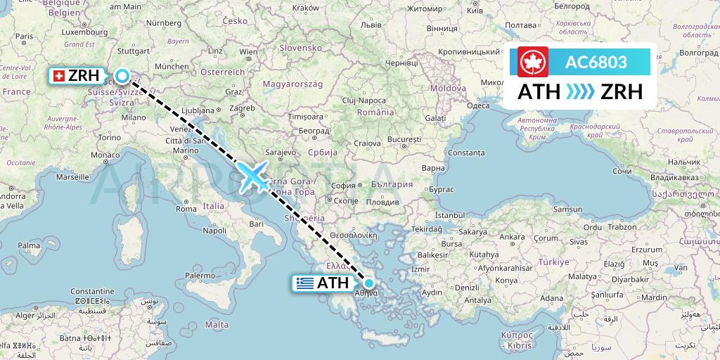 AC6803 Air Canada Flight Map: Athens to Zurich