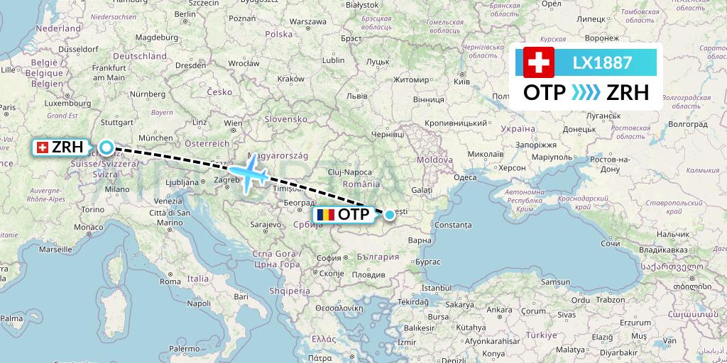 LX1887 Swiss Flight Map: Bucharest to Zurich