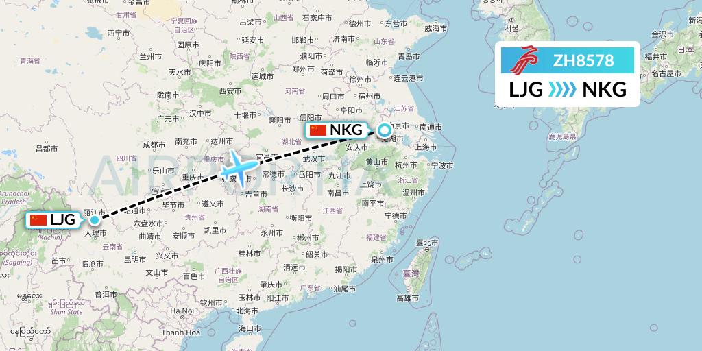 ZH8578 Shenzhen Airlines Flight Map: Lijiang to Nanjing