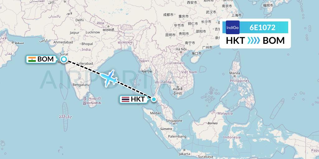 6E1072 IndiGo Airlines Flight Map: Phuket to Mumbai