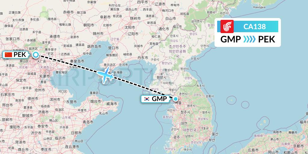 CA138 Air China Flight Map: Seoul to Beijing