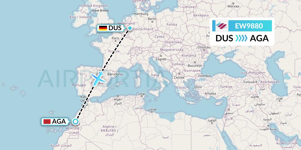 EW9880 Eurowings Flight Map: Dusseldorf to Agadir