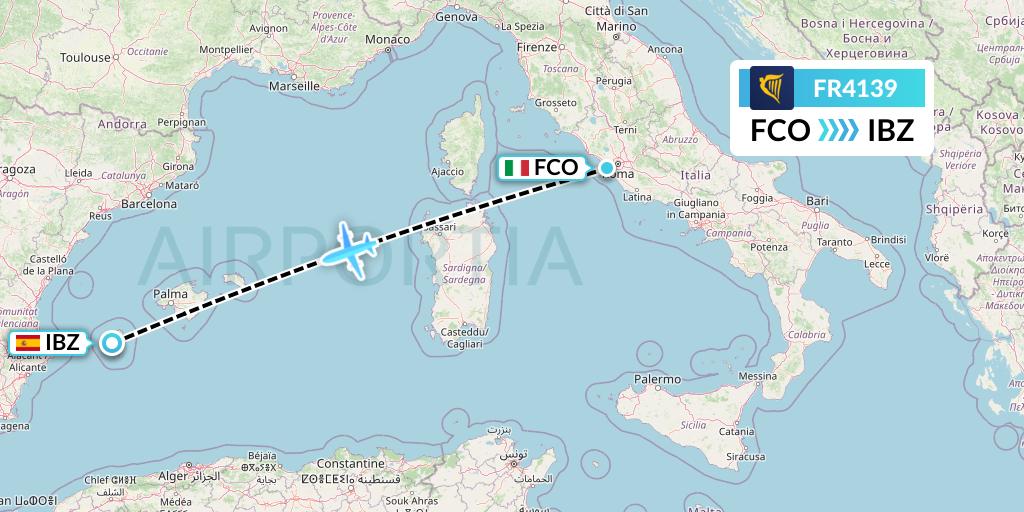 FR4139 Ryanair Flight Map: Rome to Ibiza
