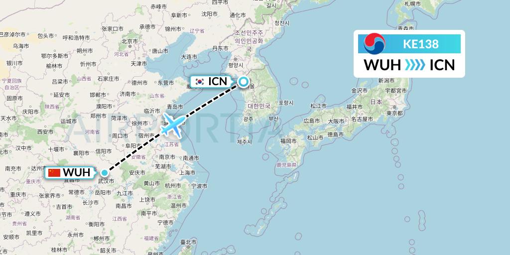KE138 Korean Air Flight Map: Wuhan to Seoul