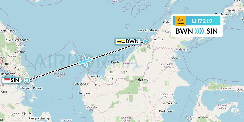 LH7219 Lufthansa Flight Map: Brunei to Singapore