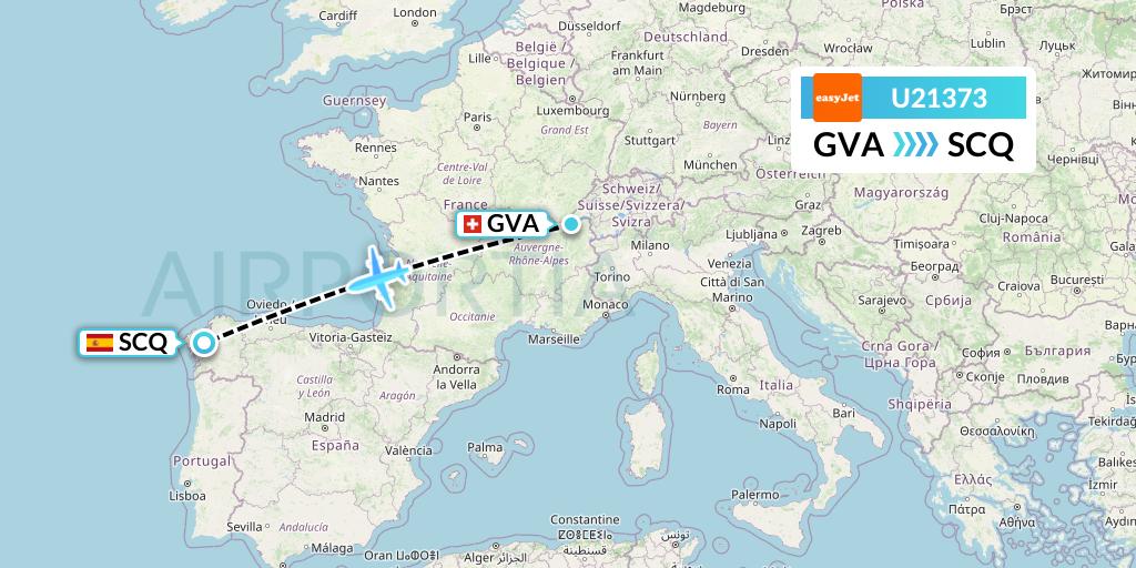 U21373 EasyJet Flight Map: Geneva to Santiago