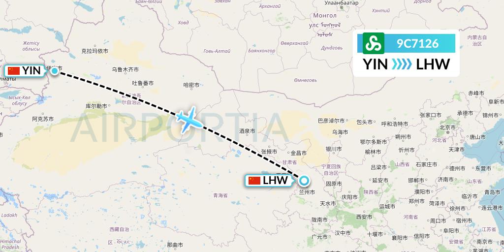 9C7126 Spring Airlines Flight Map: Yining to Lanzhou