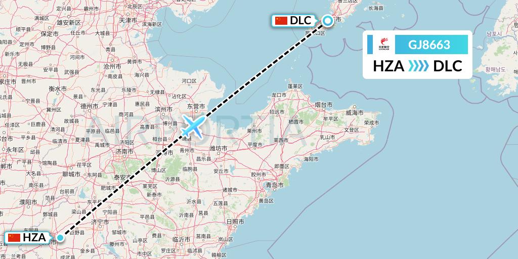 GJ8663 Loong Airlines Flight Map: Jinan to Dalian