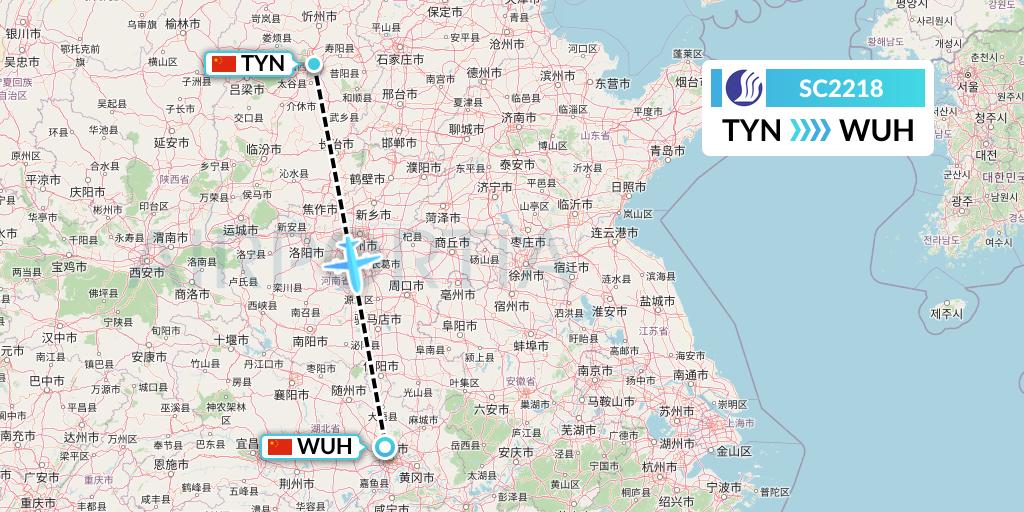SC2218 Shandong Airlines Flight Map: Taiyuan to Wuhan