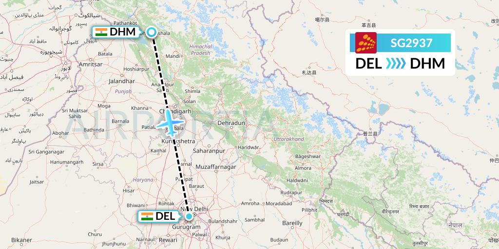 SG2937 SpiceJet Flight Map: Delhi to Dharamsala