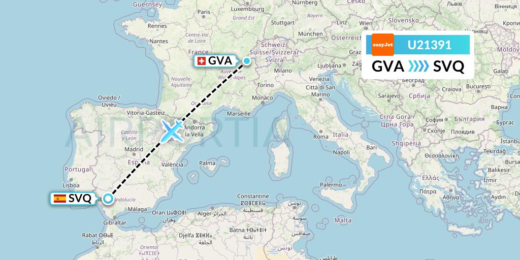 U21391 EasyJet Flight Map: Geneva to Seville