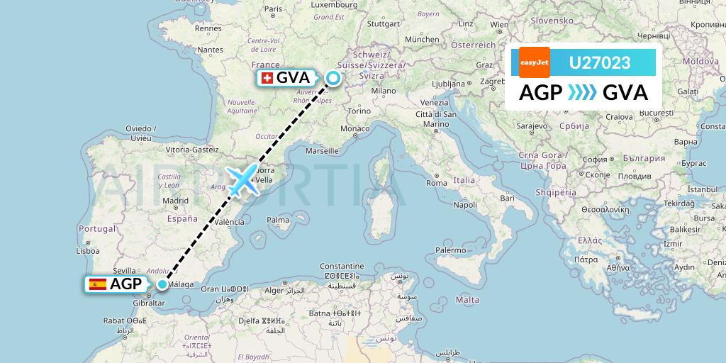 U27023 EasyJet Flight Map: Malaga to Geneva