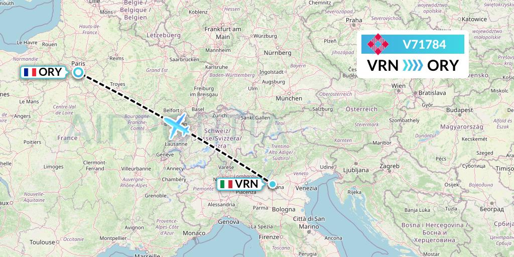 V71784 Volotea Flight Map: Verona to Paris