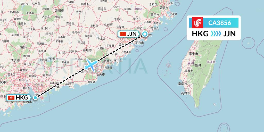 CA3856 Air China Flight Map: Hong Kong to Jinjiang