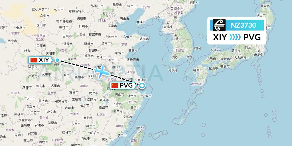 NZ3730 Air New Zealand Flight Map: Xi'an to Shanghai