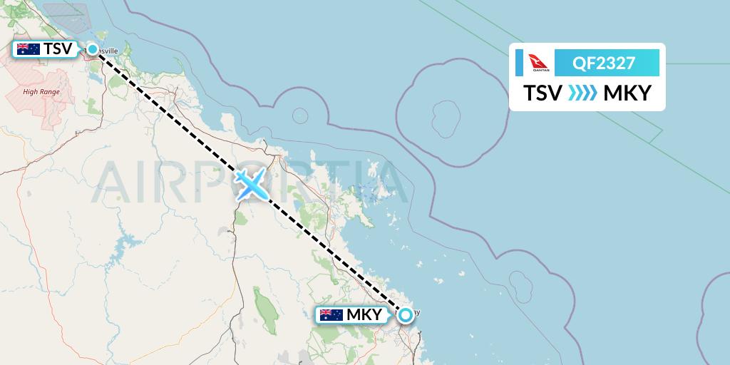 QF2327 Qantas Flight Map: Townsville to Mackay