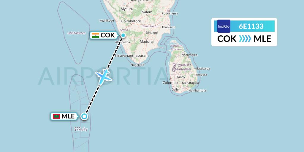 6E1133 IndiGo Airlines Flight Map: Cochin to Male