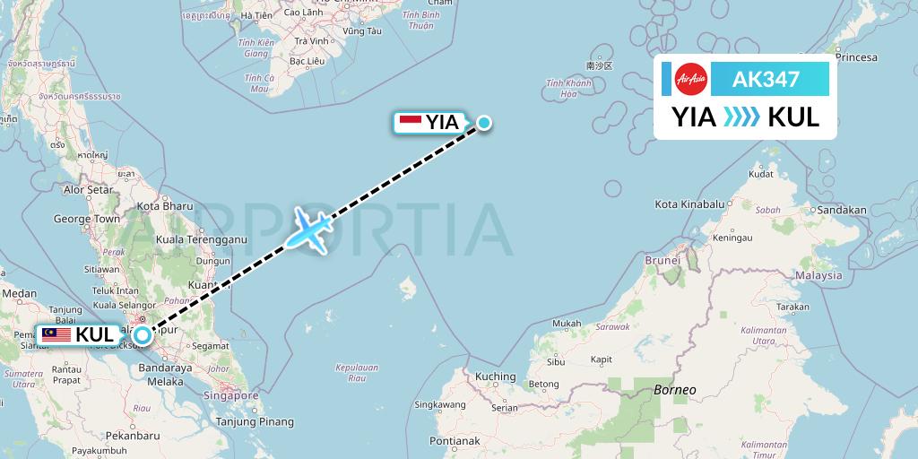 AK347 AirAsia Flight Map: Yogyakarta to Kuala Lumpur