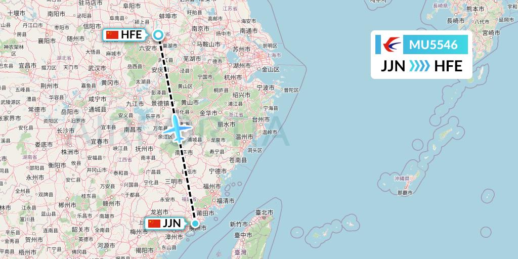 MU5546 China Eastern Airlines Flight Map: Jinjiang to Hefei
