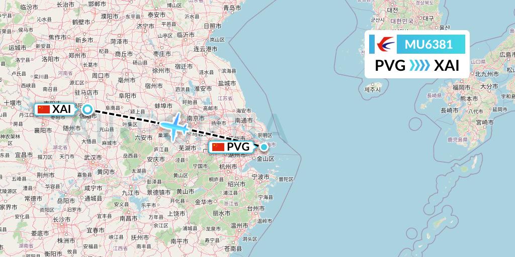MU6381 China Eastern Airlines Flight Map: Shanghai to Xinyuan
