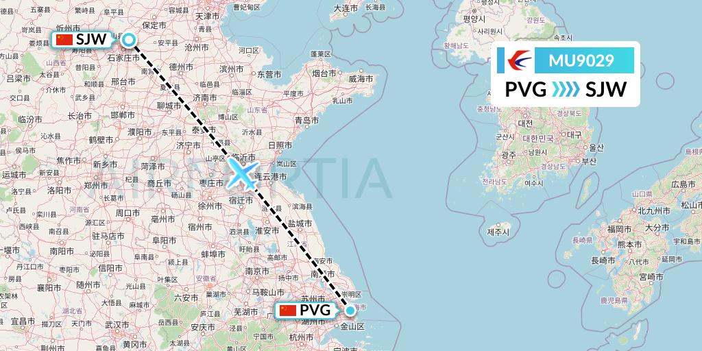 MU9029 China Eastern Airlines Flight Map: Shanghai to Shijiazhuang