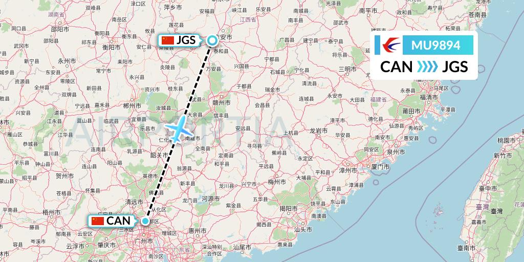 MU9894 China Eastern Airlines Flight Map: Guangzhou to Ji'an