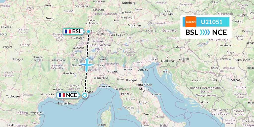 U21051 EasyJet Flight Map: Basel to Nice