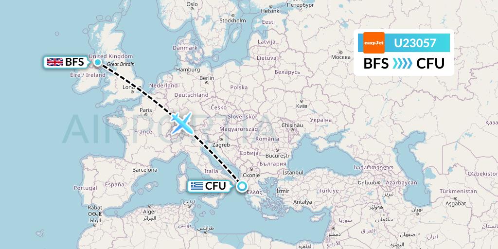 U23057 EasyJet Flight Map: Belfast to Corfu