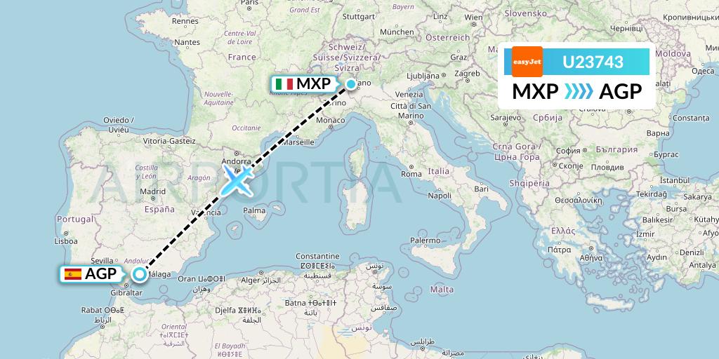 U23743 EasyJet Flight Map: Milan to Malaga
