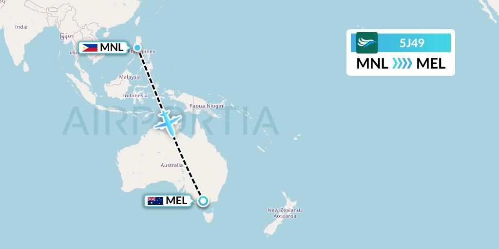 5J49 CEBU Pacific Air Flight Map: Manila to Melbourne
