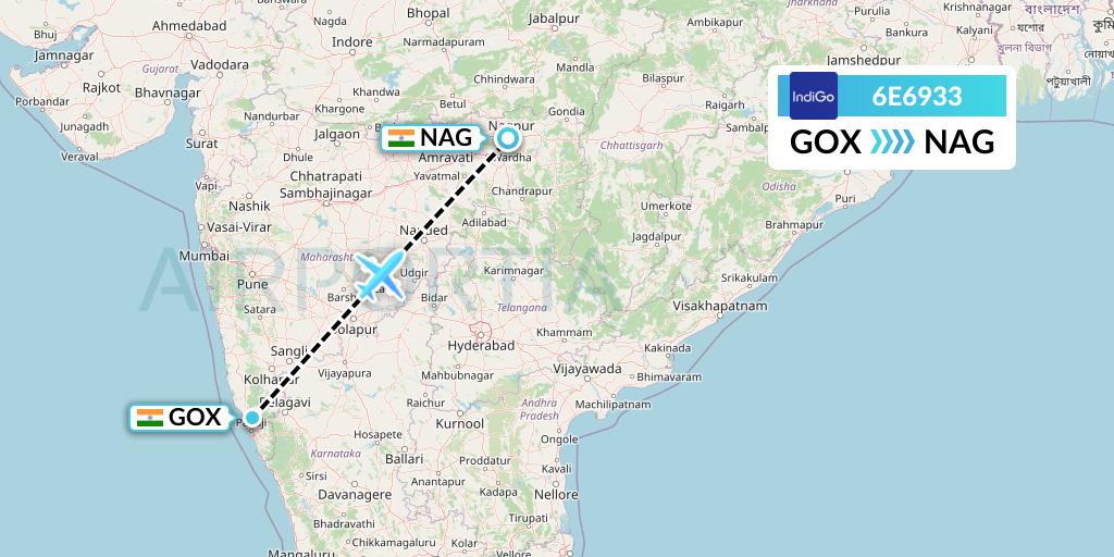 6E6933 IndiGo Airlines Flight Map: Goa to Nagpur
