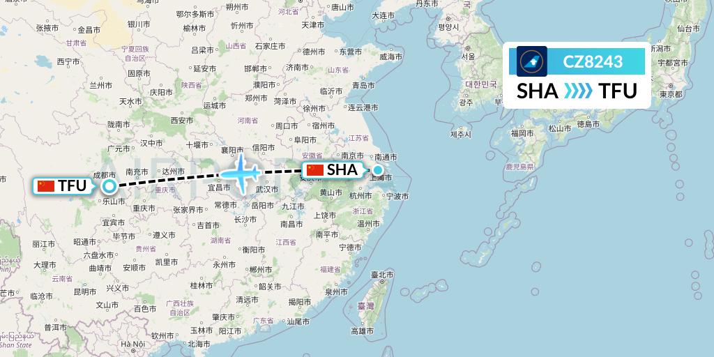 CZ8243 China Southern Airlines Flight Map: Shanghai to Chengdu