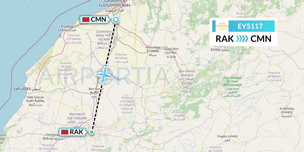 EY5117 Etihad Airways Flight Map: Marrakesh to Casablanca