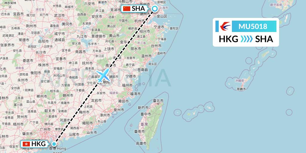 MU5018 China Eastern Airlines Flight Map: Hong Kong to Shanghai