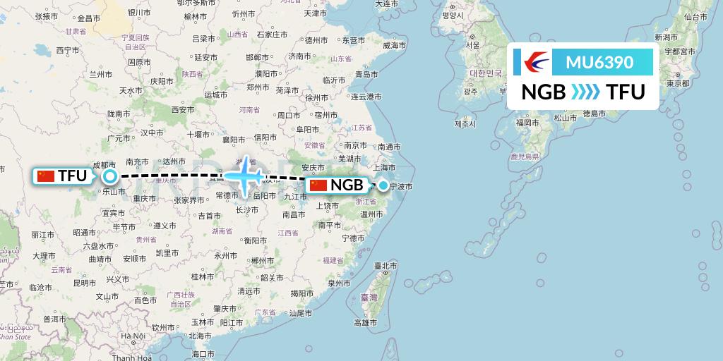 MU6390 China Eastern Airlines Flight Map: Ningbo to Chengdu
