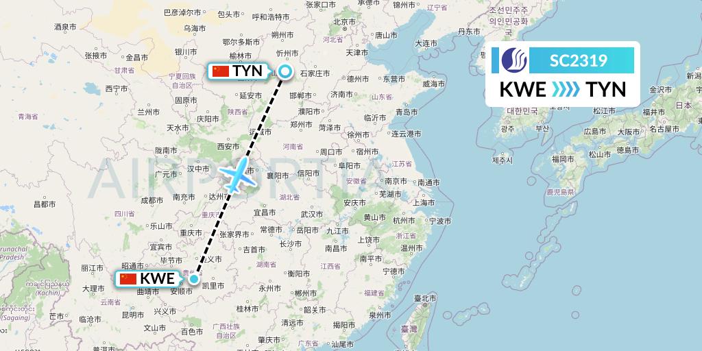 SC2319 Shandong Airlines Flight Map: Guiyang to Taiyuan