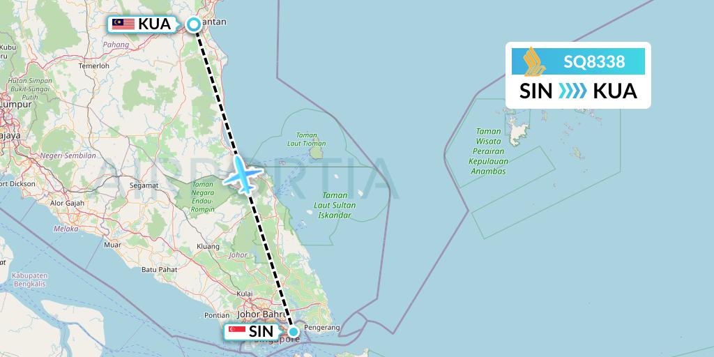 SQ8338 Singapore Airlines Flight Map: Singapore to Kuantan