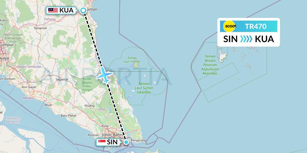 TR470 Tigerair Flight Map: Singapore to Kuantan