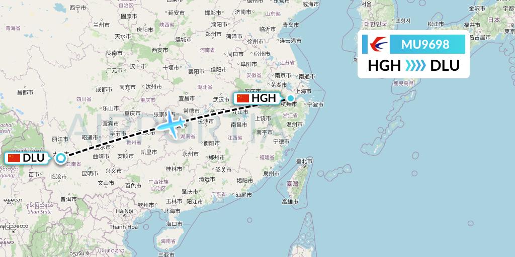 MU9698 China Eastern Airlines Flight Map: Hangzhou to Dali
