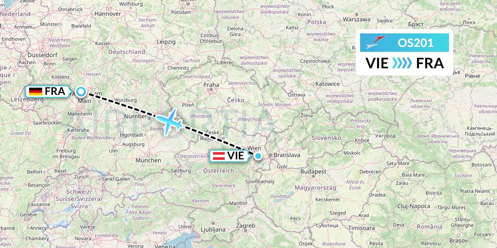 OS201 Austrian Airlines Flight Map: Vienna to Frankfurt