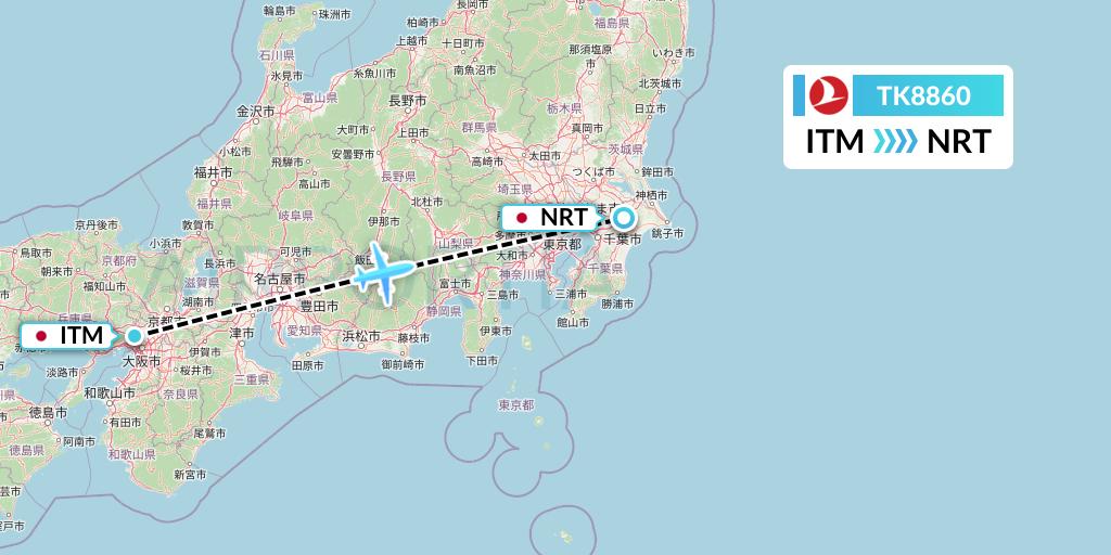 TK8860 Turkish Airlines Flight Map: Osaka to Tokyo