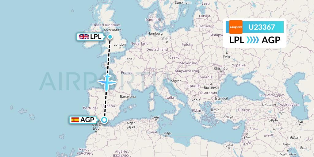 U23367 EasyJet Flight Map: Liverpool to Malaga