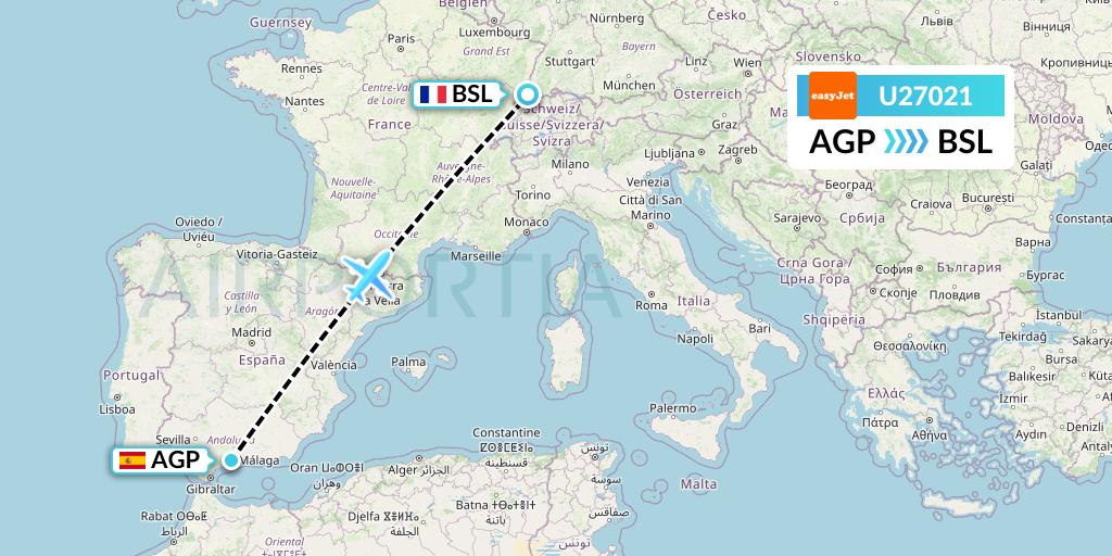 U27021 EasyJet Flight Map: Malaga to Basel