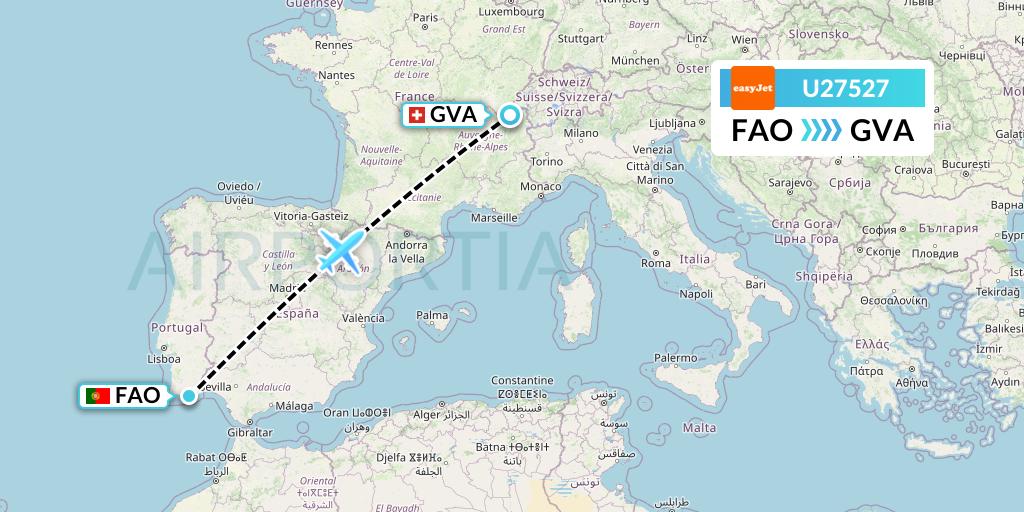 U27527 EasyJet Flight Map: Faro to Geneva