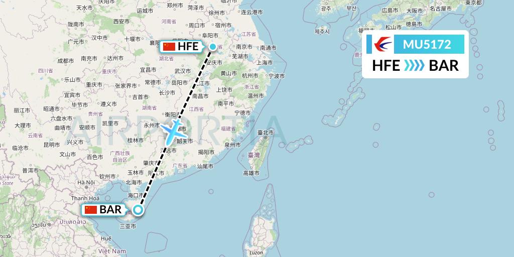 MU5172 China Eastern Airlines Flight Map: Hefei to Qionghai