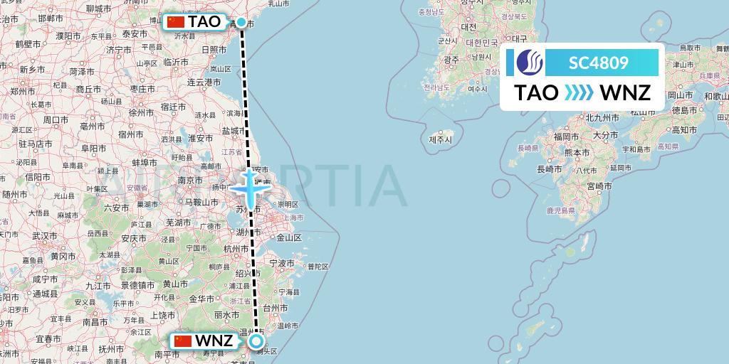 SC4809 Shandong Airlines Flight Map: Qingdao to Wenzhou