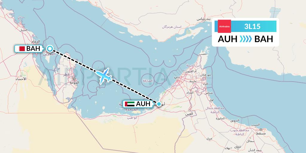 3L15 Air Arabia Abu Dhabi Flight Map: Abu Dhabi to Bahrain